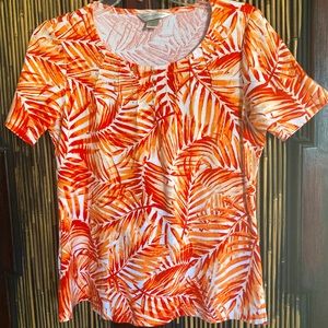 Christopher & Banks Palm Print short-sleeve Top rhinestones orange cotton